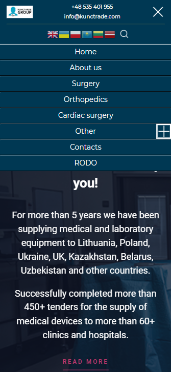 скриншот сайта компании kunctade.com мобильная версия 2